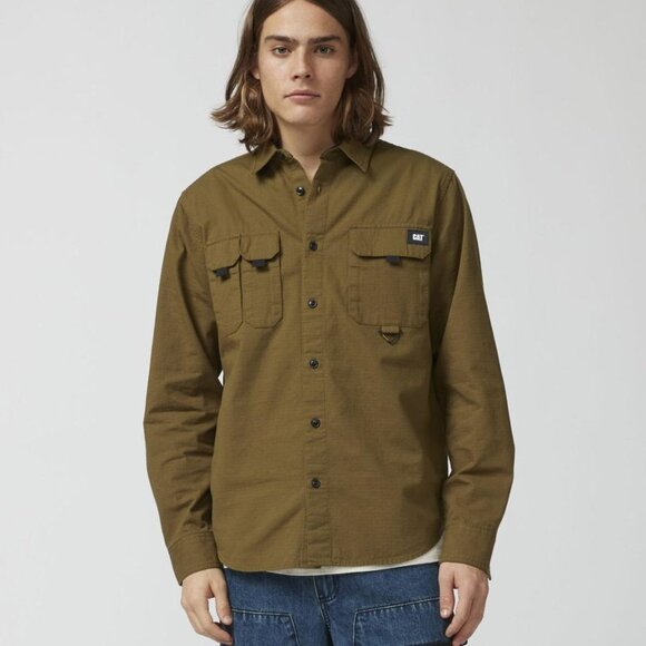 CAT Utility Long Sleeve Shirt - Olive Green - Size L - Picture 1 of 8